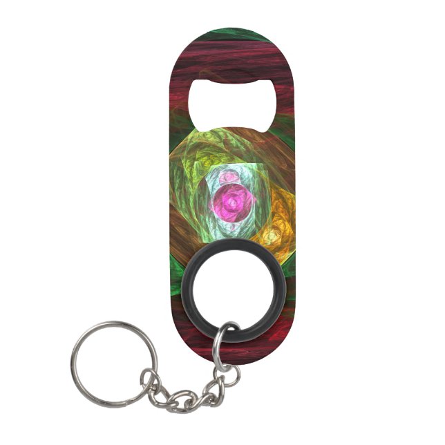 Dynamic Connections Luminous Abstract Fractal Art Keychain Bottle Opener (Front)