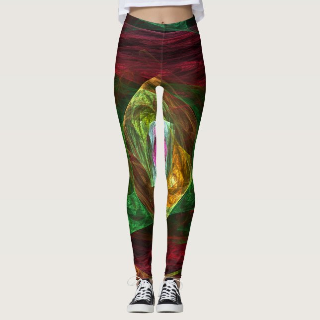 Dynamic Connections Luminous Abstract Fractal Art Leggings (Front)