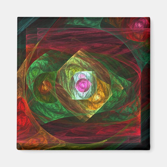 Dynamic Connections Luminous Abstract Fractal Art Magnet (Front)