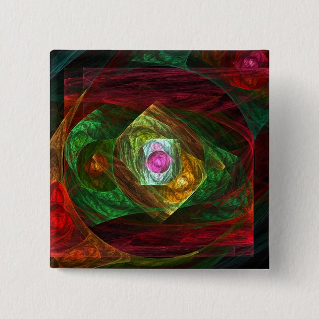 Dynamic Connections Luminous Abstract Fractal Art Pinback Button (Front)
