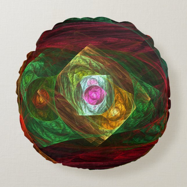 Dynamic Connections Luminous Abstract Fractal Art Round Pillow (Front)