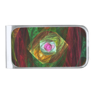 Dynamic Connections Luminous Abstract Fractal Art Silver Finish Money Clip