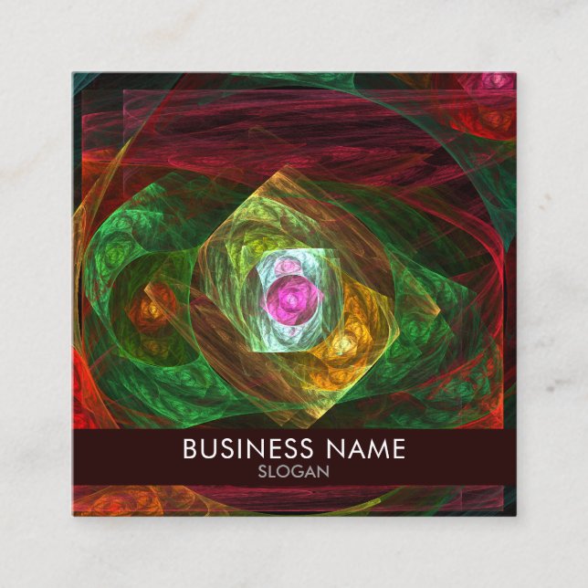 Dynamic Connections Luminous Abstract Fractal Art Square Business Card (Front)