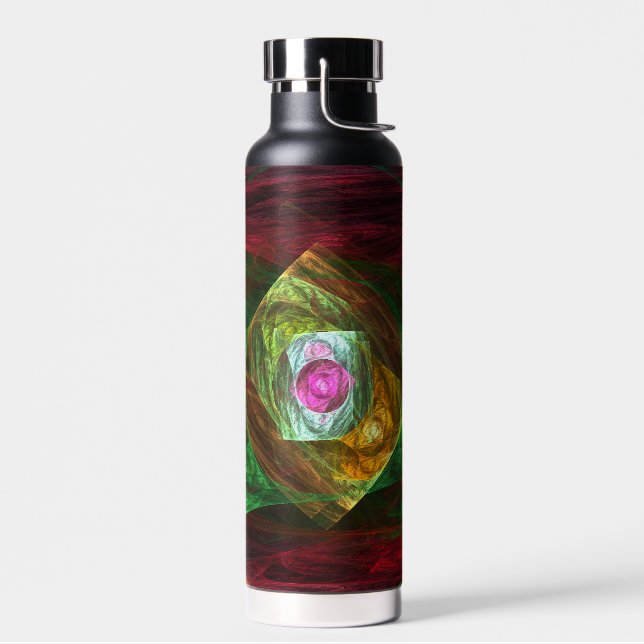 Dynamic Connections Luminous Abstract Fractal Art Water Bottle (Left)