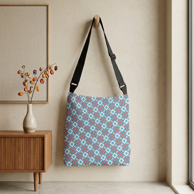 Dynamic Coral Teal Geometric Optical Pattern Crossbody Bag (Creator Uploaded)