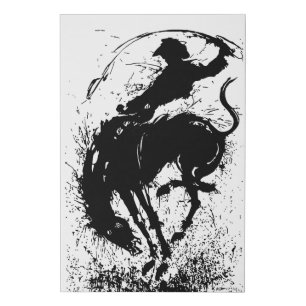 Dynamic Cowboy Rodeo Silhouette Art Faux Canvas Print
