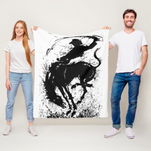 Dynamic Cowboy Rodeo Silhouette Art Fleece Blanket