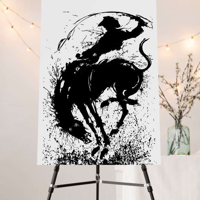Dynamic Cowboy Rodeo Silhouette Art Foam Board (In Situ (Stand))