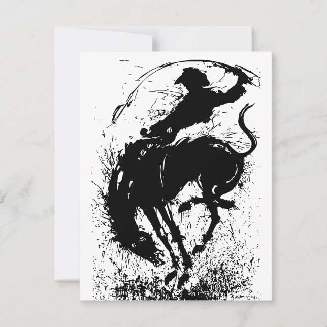 Dynamic Cowboy Rodeo Silhouette Art Note Card (Front)