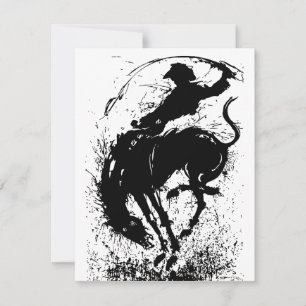 Dynamic Cowboy Rodeo Silhouette Art Note Card