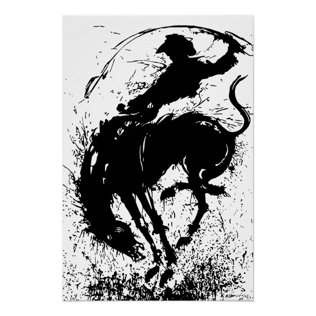 Dynamic Cowboy Rodeo Silhouette Art Poster (Front)