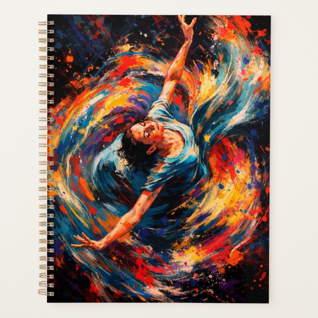 Dynamic Dancing Woman Swirling Colors Abstract Planner (Front)