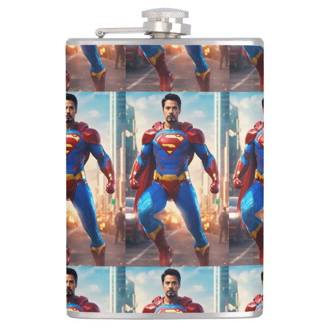 Dynamic Defender: A Superhero's Power in Your Hand Flask (Front)