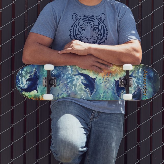 Dynamic Dolphin Ocean Wave Painted Skateboard  (Dynamic Dolphin Ocean Wave Skateboard )