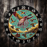 Dynamic Ducks Above Water Design Dart Board<br><div class="desc">Capture the elegance of ducks in flight with this circular design,  complete with a bold target overlay. Ideal for man caves or hunting lodges,  this rustic artwork celebrates the spirit of the outdoors and the excitement of the hunt.</div>