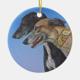 Dynamic Duo Doberman Whippet dog painting art Ceramic Ornament
