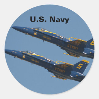 Dynamic Duo: Two U.S. Navy Blue Angels in Flight Classic Round Sticker