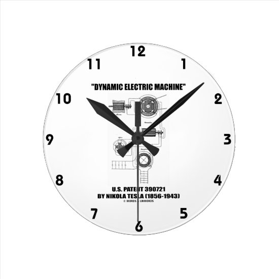 Dynamic Electric Machine U.S. Patent Nikola Tesla Round Clock