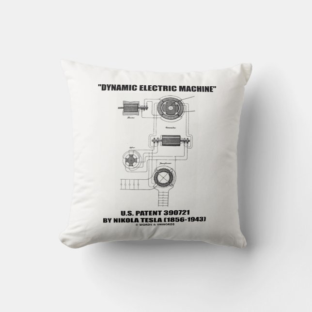 Dynamic Electric Machine U.S. Patent Nikola Tesla Throw Pillow (Front)
