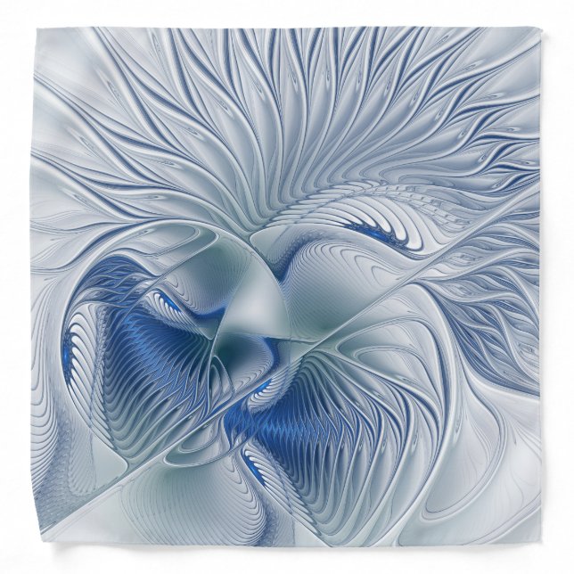 Dynamic Fantasy Abstract Blue Tones Fractal Art Bandana (Front)