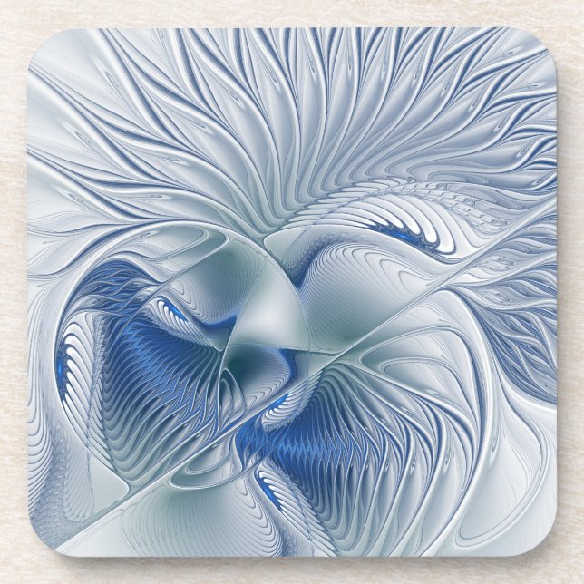 Dynamic Fantasy Abstract Blue Tones Fractal Art Beverage Coaster (Front)