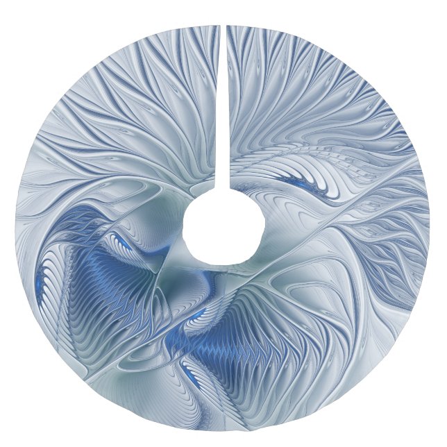 Dynamic Fantasy Abstract Blue Tones Fractal Art Brushed Polyester Tree Skirt (Front)
