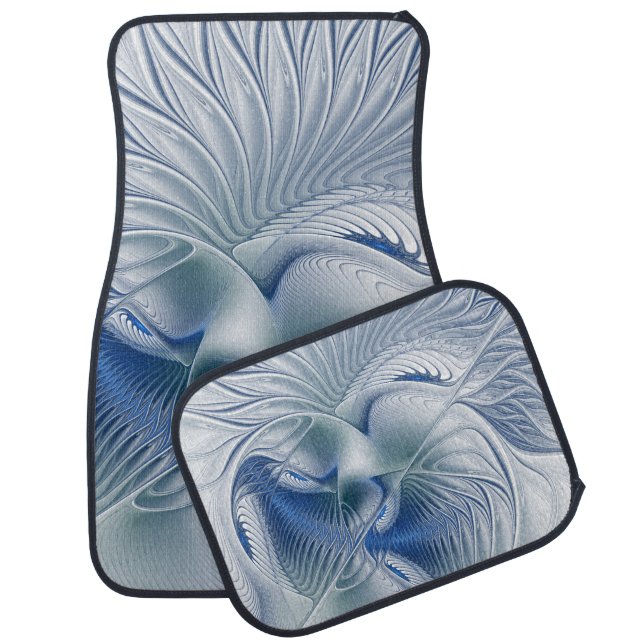 Dynamic Fantasy Abstract Blue Tones Fractal Art Car Floor Mat (Set)