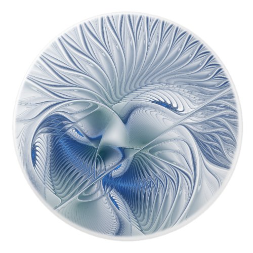 Dynamic Fantasy Abstract Blue Tones Fractal Art Ceramic Knob