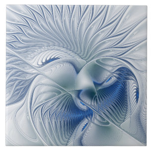 Dynamic Fantasy Abstract Blue Tones Fractal Art Ceramic Tile