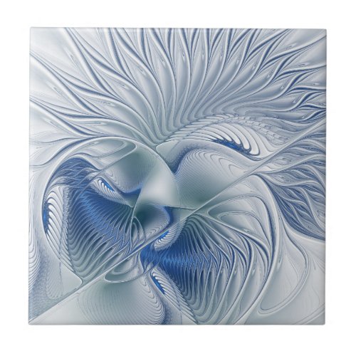 Dynamic Fantasy Abstract Blue Tones Fractal Art Ceramic Tile