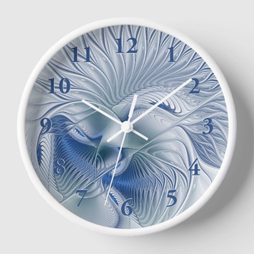 Dynamic Fantasy Abstract Blue Tones Fractal Art Clock