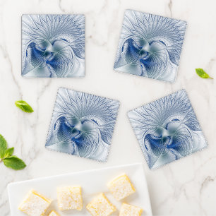 Dynamic Fantasy Abstract Blue Tones Fractal Art Coaster Set