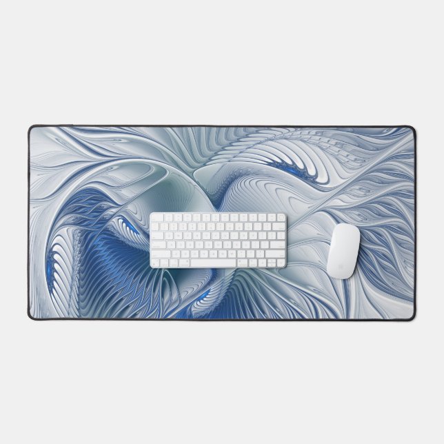 Dynamic Fantasy Abstract Blue Tones Fractal Art Desk Mat (Keyboard & Mouse)