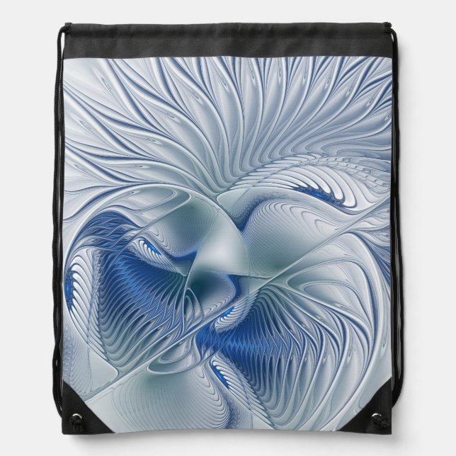 Dynamic Fantasy Abstract Blue Tones Fractal Art Drawstring Bag (Front)