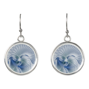 Dynamic Fantasy Abstract Blue Tones Fractal Art Earrings