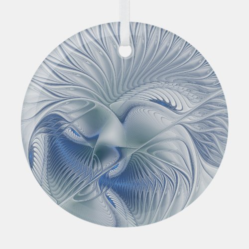 Dynamic Fantasy Abstract Blue Tones Fractal Art Glass Ornament