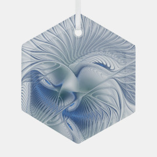 Dynamic Fantasy Abstract Blue Tones Fractal Art Glass Ornament
