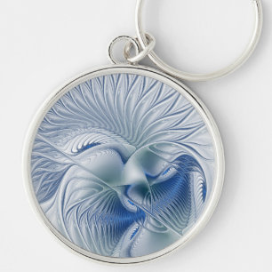 Dynamic Fantasy Abstract Blue Tones Fractal Art Keychain