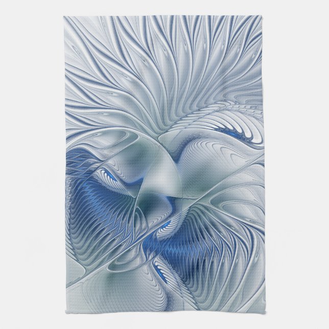 Dynamic Fantasy Abstract Blue Tones Fractal Art Kitchen Towel (Vertical)