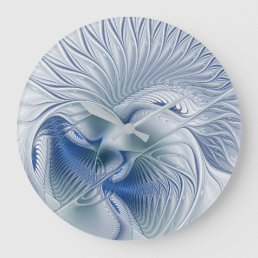 Dynamic Fantasy Abstract Blue Tones Fractal Art Large Clock