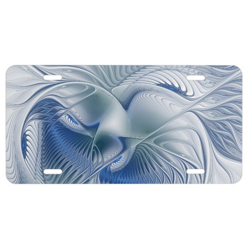 Dynamic Fantasy Abstract Blue Tones Fractal Art License Plate