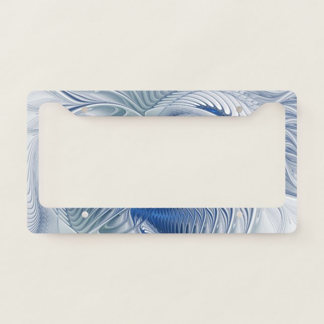 Dynamic Fantasy Abstract Blue Tones Fractal Art License Plate Frame (Front)