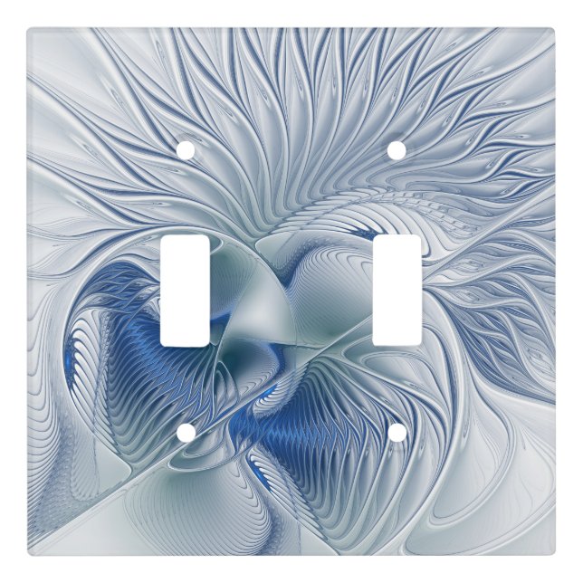 Dynamic Fantasy Abstract Blue Tones Fractal Art Light Switch Cover (Front)