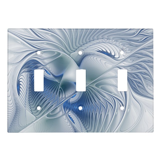 Dynamic Fantasy Abstract Blue Tones Fractal Art Light Switch Cover (Front)