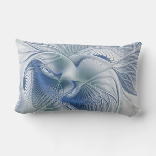 Dynamic Fantasy Abstract Blue Tones Fractal Art Lumbar Pillow