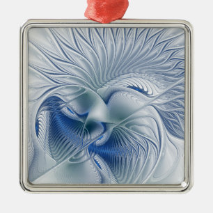 Dynamic Fantasy Abstract Blue Tones Fractal Art Metal Ornament