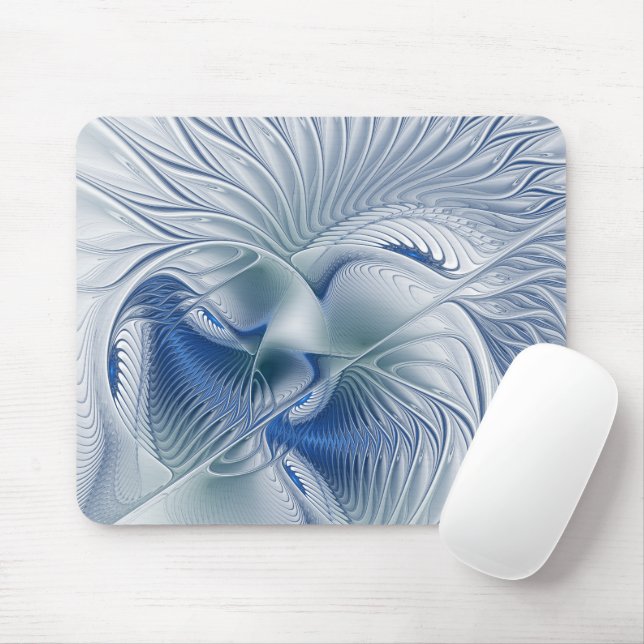 Dynamic Fantasy Abstract Blue Tones Fractal Art Mouse Pad (With Mouse)