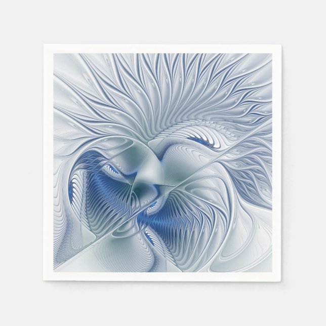 Dynamic Fantasy Abstract Blue Tones Fractal Art Napkins (Front)