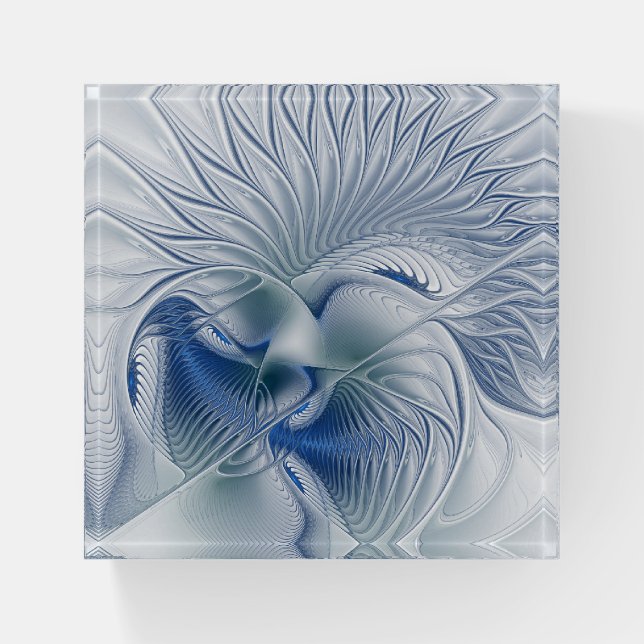 Dynamic Fantasy Abstract Blue Tones Fractal Art Paperweight (Front)