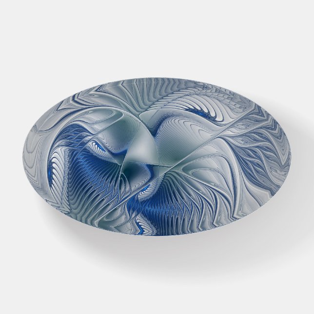 Dynamic Fantasy Abstract Blue Tones Fractal Art Paperweight (Front)